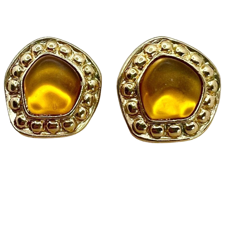 Unique Citrine Amber tone elegant statement post earrings